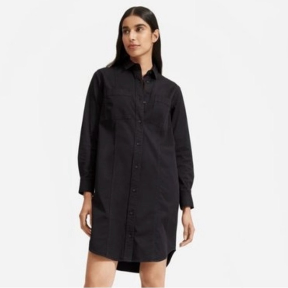 Everlane Black Button Down Utility Shirt Dress Collar Side Pockets Sz. 0